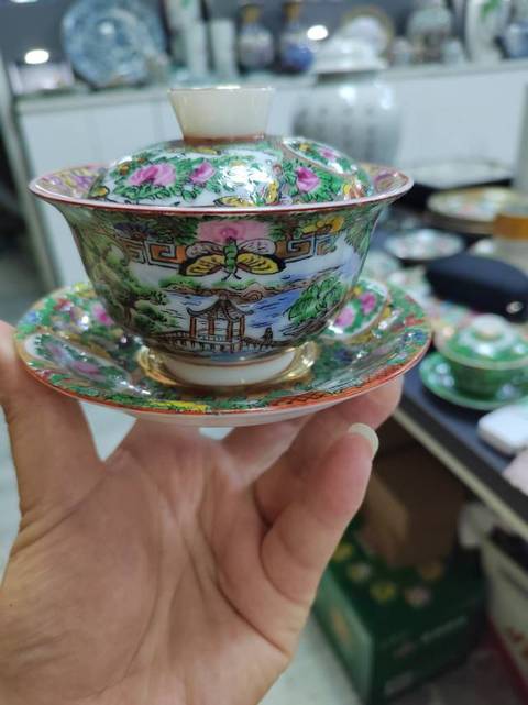 古玩陶瓷廣彩三才蓋杯拍賣,當前價格668元