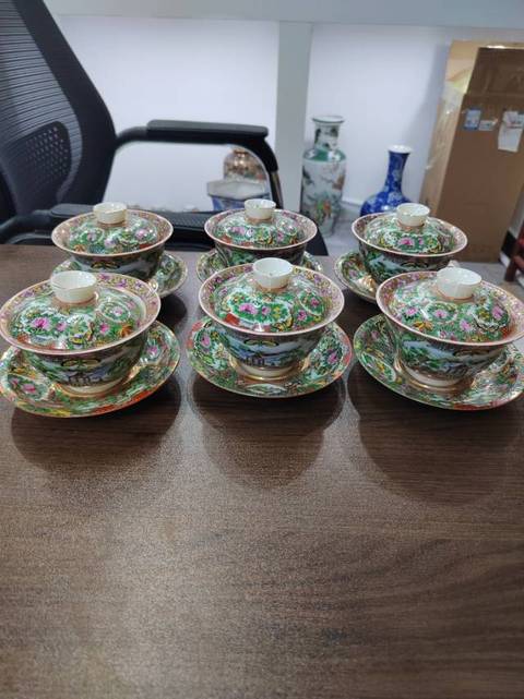 古玩陶瓷廣彩三才蓋杯拍賣,當前價格668元