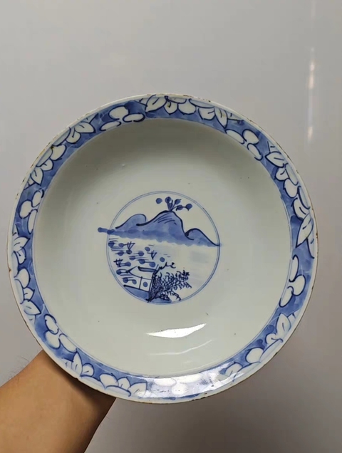 古玩陶瓷三星高照圖青花折沿碗拍賣,當前價格580元