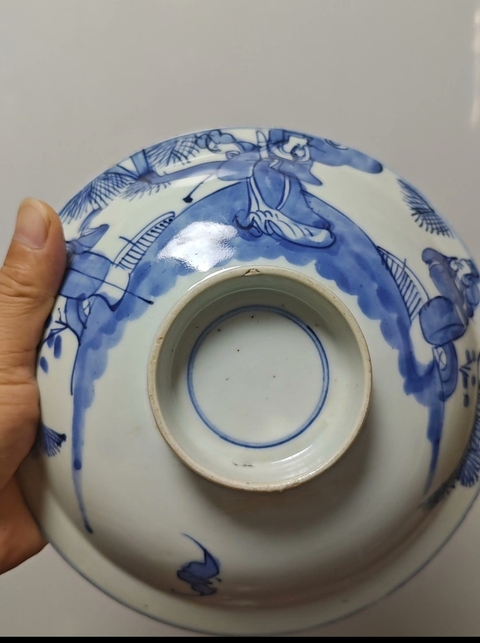 古玩陶瓷三星高照圖青花折沿碗拍賣,當前價格580元