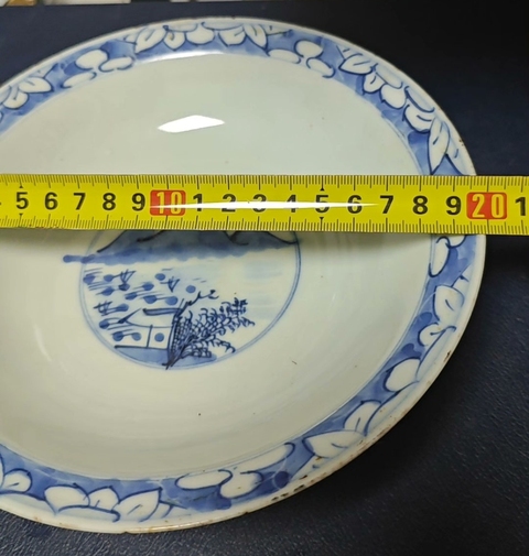 古玩陶瓷三星高照圖青花折沿碗拍賣,當前價格580元