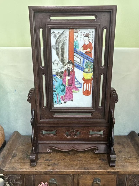 古玩陶瓷粉彩人物故事紋瓷板真品鑒賞圖