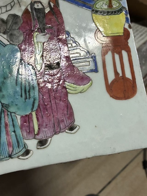 古玩陶瓷粉彩人物故事紋瓷板真品鑒賞圖