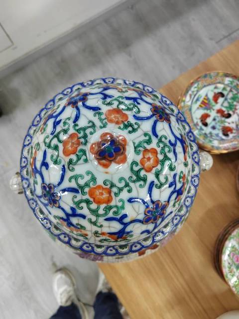 古玩陶瓷青花五彩獸耳蓋罐拍賣,當前價格6668元