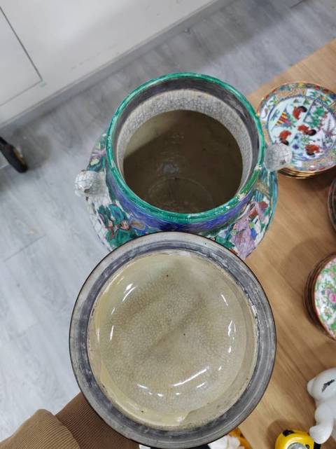 古玩陶瓷青花五彩獸耳蓋罐拍賣,當前價格6668元