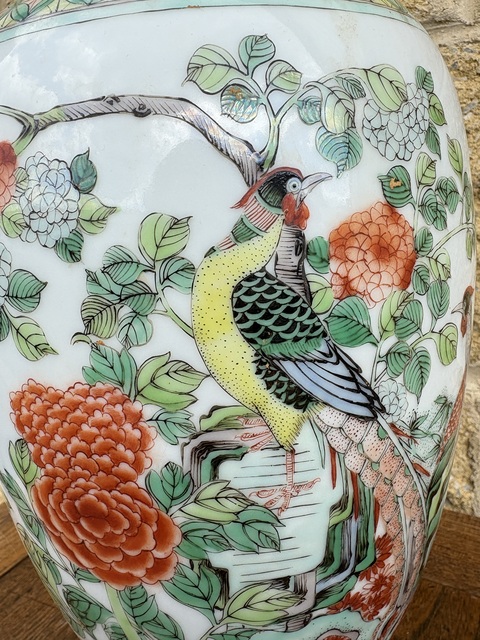 古玩陶瓷五彩花鳥花蘭瓶一對真品鑒賞圖