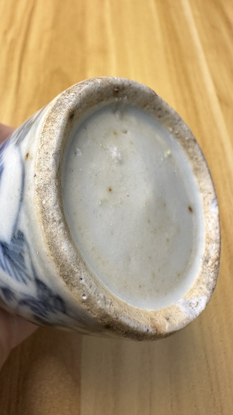 古玩陶瓷青花淡描花卉紋水盂真品鑒賞圖