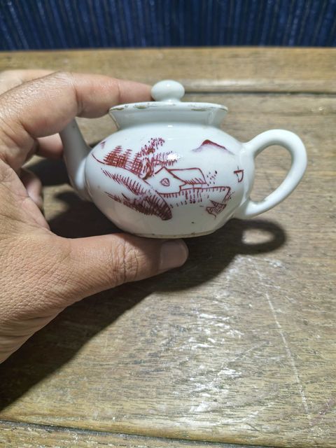 古玩陶瓷胭脂紅酒壺真品鑒賞圖