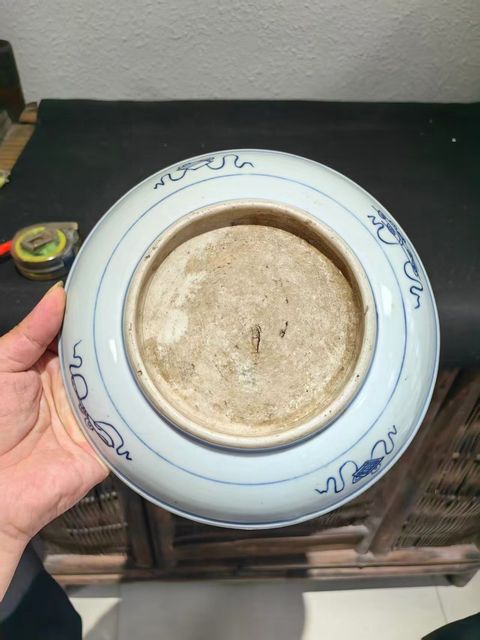 古玩陶瓷梵文壽字青花盤真品鑒賞圖