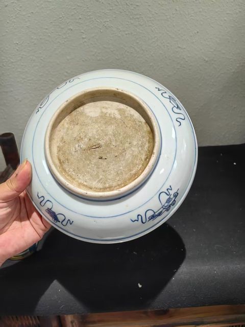 古玩陶瓷梵文壽字青花盤真品鑒賞圖