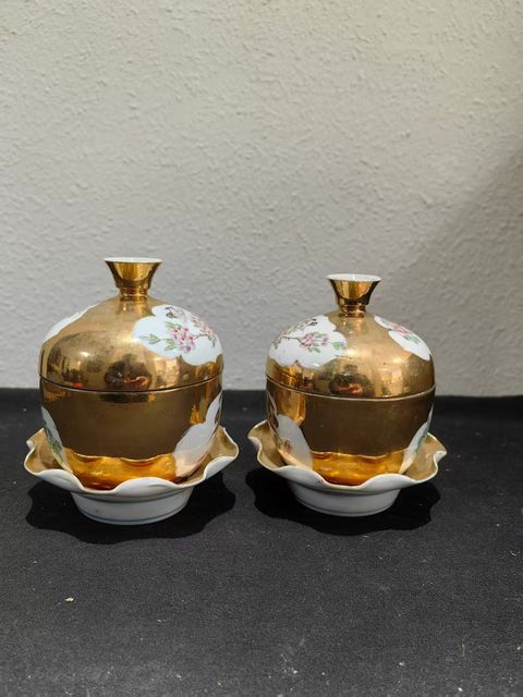 古玩陶瓷描金開窗三才蓋缸真品鑒賞圖