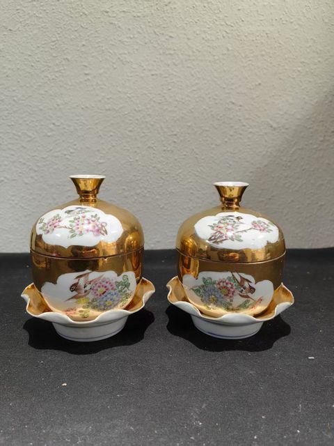 古玩陶瓷描金開窗三才蓋缸真品鑒賞圖