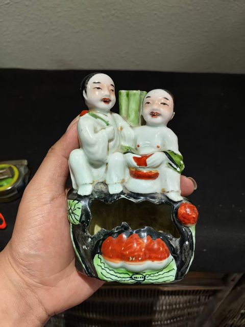 古玩陶瓷合和二仙瓷塑真品鑒賞圖