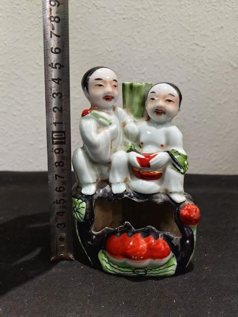 古玩陶瓷合和二仙瓷塑真品鑒賞圖