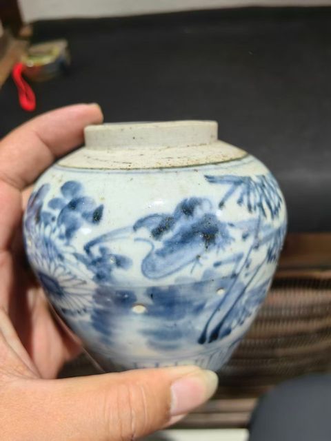 古玩陶瓷松竹梅青花罐真品鑒賞圖