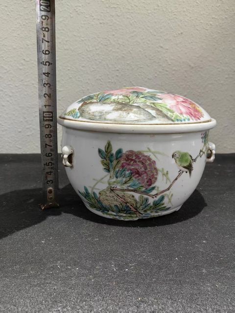 古玩陶瓷粉彩花鳥紋溫鍋真品鑒賞圖