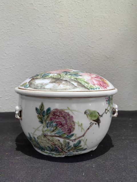 古玩陶瓷粉彩花鳥紋溫鍋真品鑒賞圖