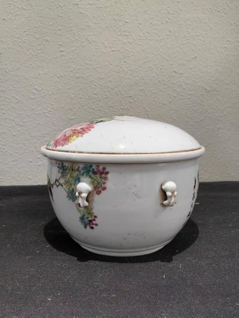 古玩陶瓷粉彩花鳥紋溫鍋真品鑒賞圖