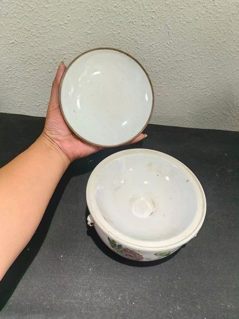 古玩陶瓷粉彩花鳥紋溫鍋真品鑒賞圖