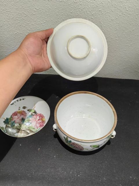 古玩陶瓷粉彩花鳥紋溫鍋真品鑒賞圖