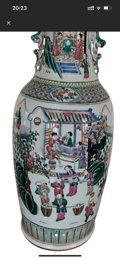 古玩陶瓷粉彩人物故事紋獅耳瓶真品鑒賞圖