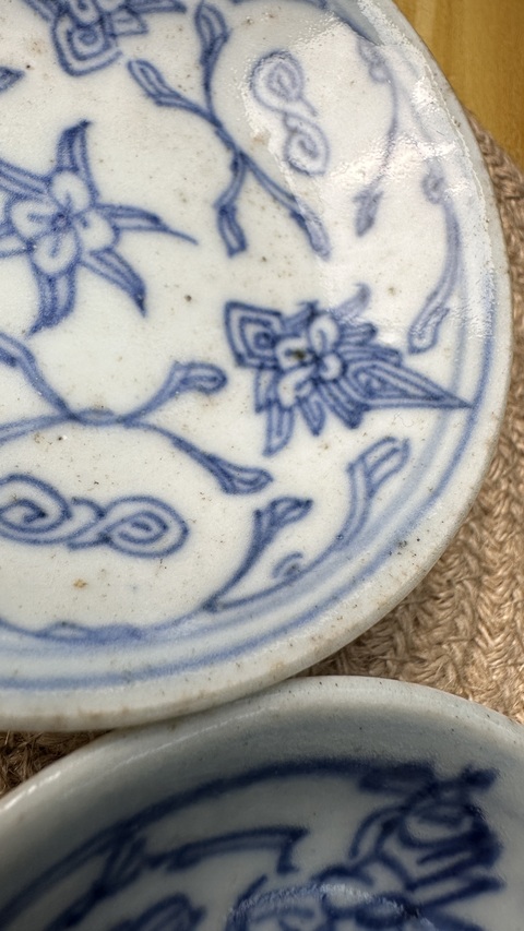 古玩陶瓷青花淡描花卉紋盤真品鑒賞圖
