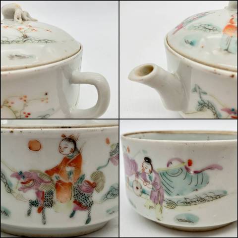 古玩陶瓷粉彩麒麟送子圖參壺真品鑒賞圖