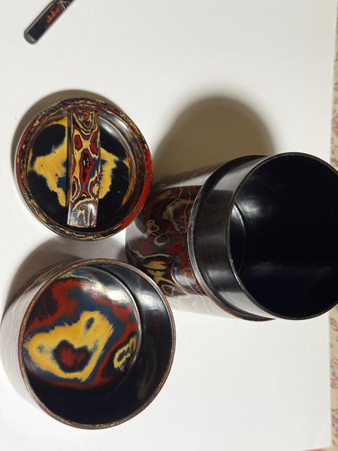 古玩雜項犀皮漆器茶筒茶匙真品鑒賞圖