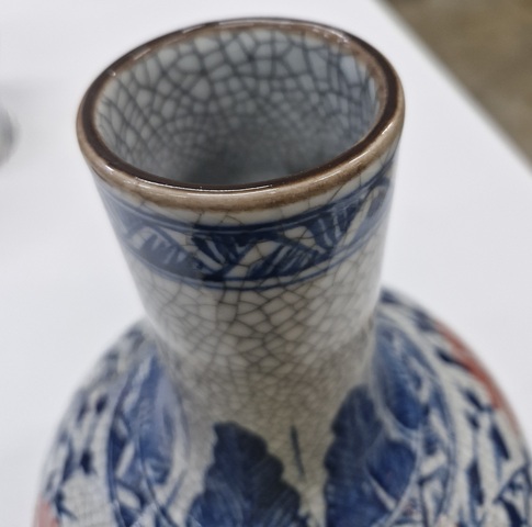 古玩陶瓷哥釉青花釉里紅鳳紋瓶真品鑒賞圖