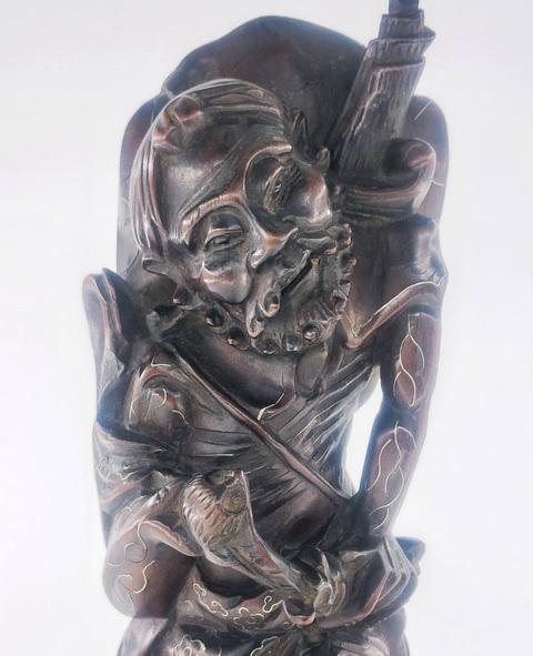 古玩雜項(xiàng)龍眼木雕達(dá)摩渡江真品鑒賞圖