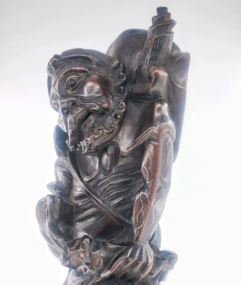 古玩雜項(xiàng)龍眼木雕達(dá)摩渡江真品鑒賞圖