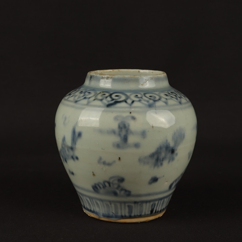 古玩陶瓷魚藻紋青花罐真品鑒賞圖