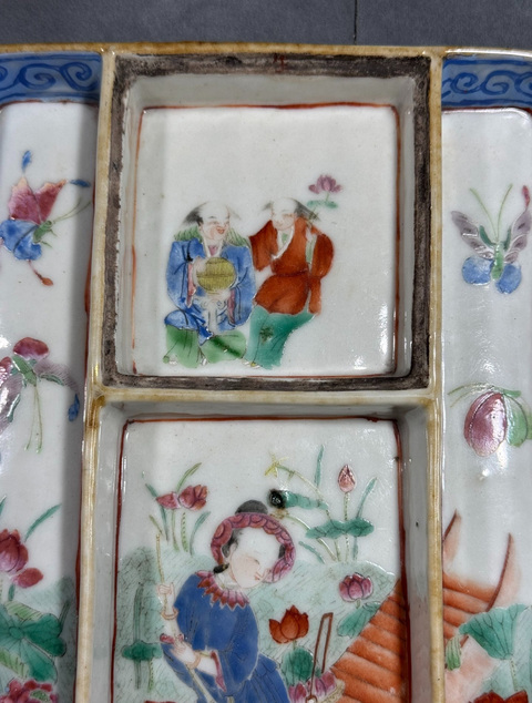 古玩陶瓷人物紋粉彩格盤真品鑒賞圖