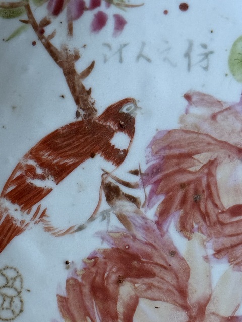 古玩陶瓷花鳥紋淺絳彩海棠盤真品鑒賞圖