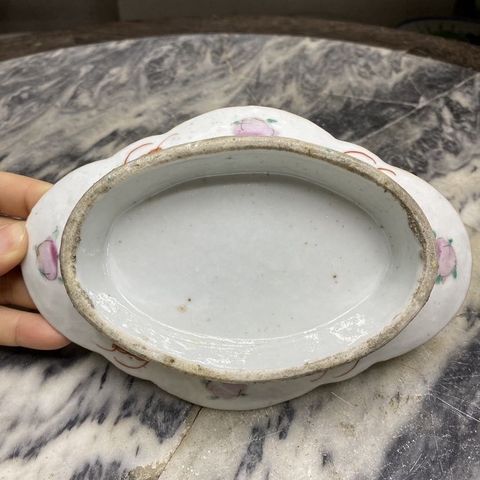 古玩陶瓷粉彩花卉海棠貢盤真品鑒賞圖