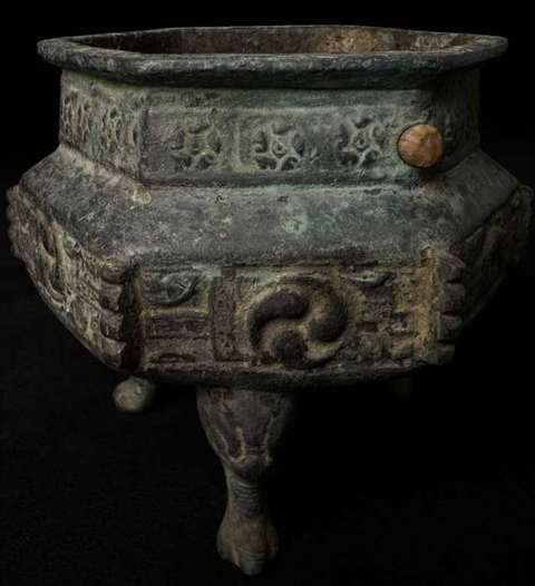 古玩銅器元明獸足六方爐真品鑒賞圖