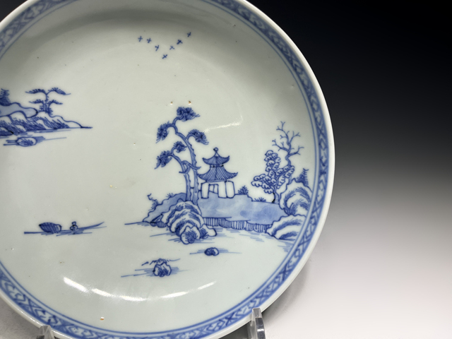 古玩陶瓷清中早·“南京號”青花山水紋盤真品鑒賞圖