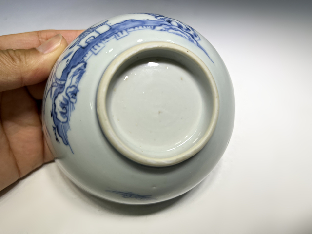 古玩陶瓷清中早·“南京號”青花山水樓閣紋碗真品鑒賞圖