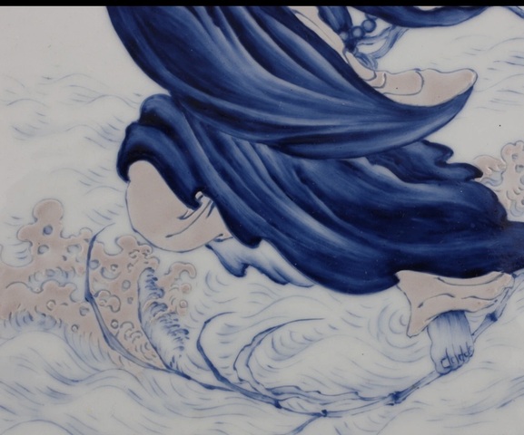 古玩陶瓷《一葦過江》瓷板畫(王步款)真品鑒賞圖