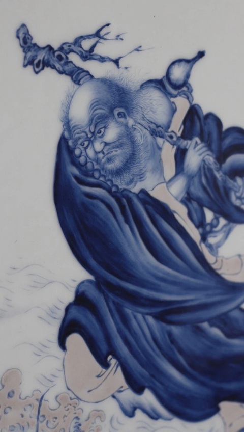 古玩陶瓷《一葦過江》瓷板畫(王步款)真品鑒賞圖