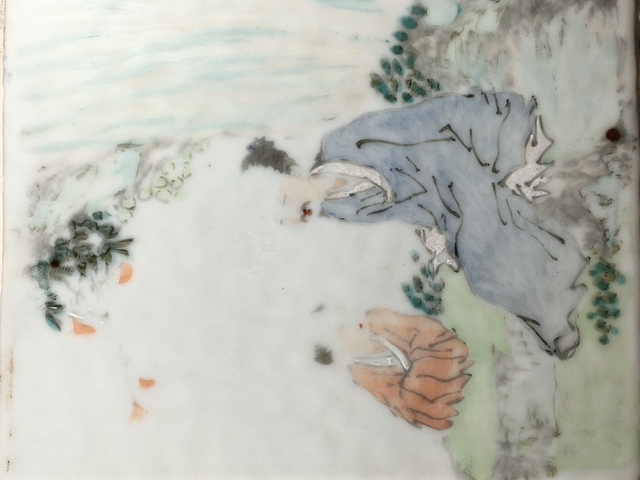 古玩陶瓷淺絳彩四方人物蓋盒真品鑒賞圖