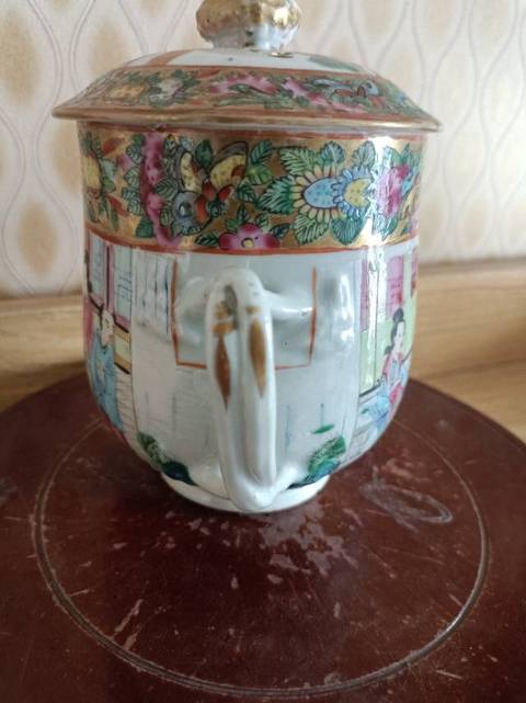 古玩陶瓷人物花繪雙耳搪缸真品鑒賞圖