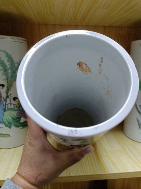 古玩陶瓷人物歡天喜地帽桶真品鑒賞圖