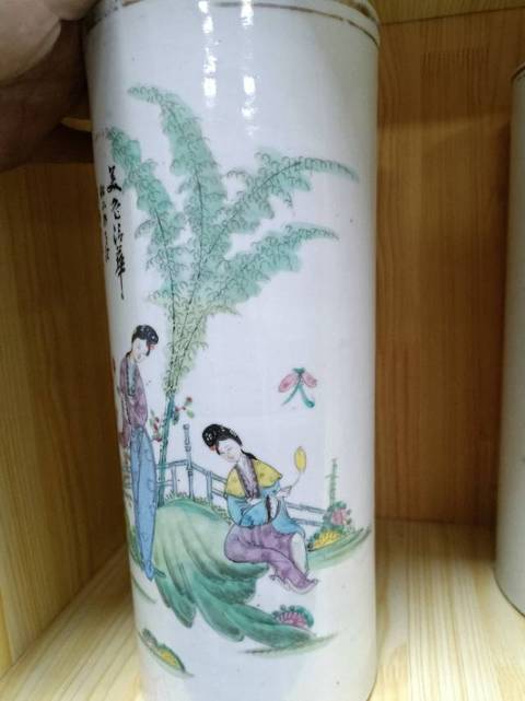 古玩陶瓷人物芭蕉帽桶真品鑒賞圖