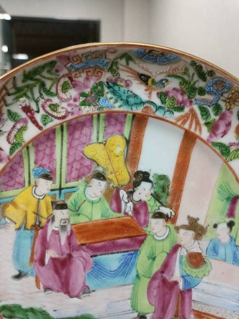 古玩陶瓷人物廣彩賞盤(pán)真品鑒賞圖