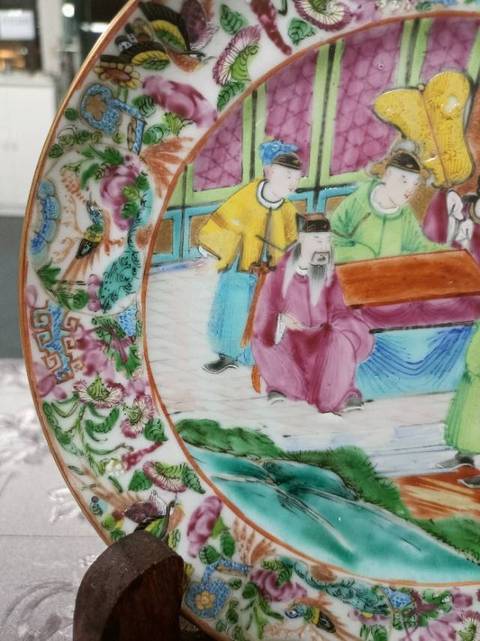 古玩陶瓷人物廣彩賞盤(pán)真品鑒賞圖