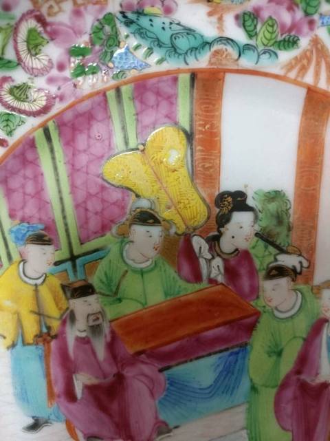 古玩陶瓷人物廣彩賞盤(pán)真品鑒賞圖