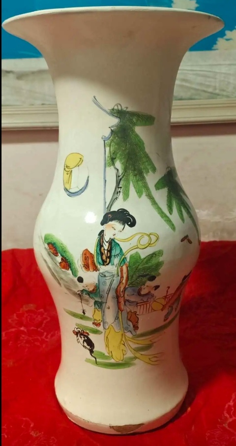 古玩陶瓷三娘教子花觚真品鑒賞圖