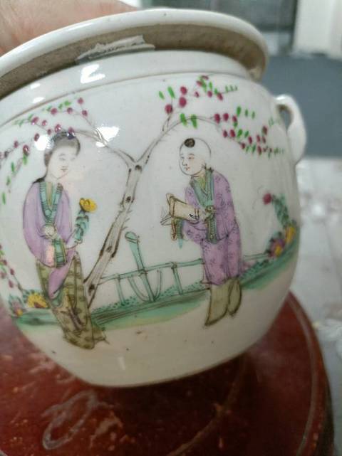 古玩陶瓷三娘教子粉彩粥罐拍賣，當前價格1588元