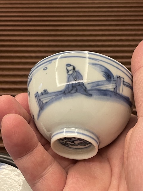 古玩陶瓷高士圖青花杯真品鑒賞圖